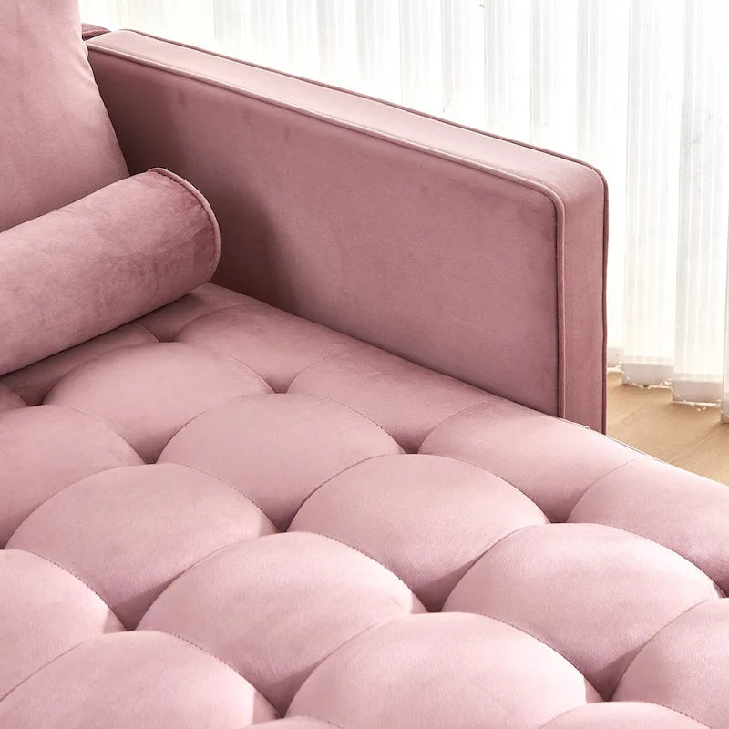 Chaise longue capitonnée en velours rose 64