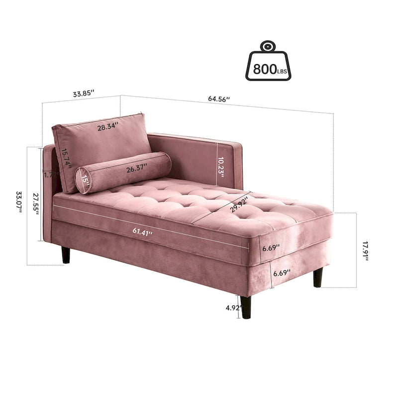 Chaise longue capitonnée en velours rose 64