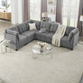 Canapé d'angle 6 places gris 116 avec chaises et rangement