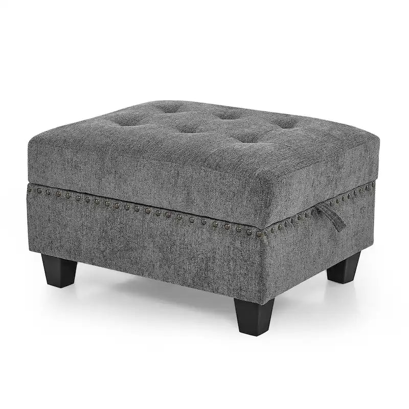 Canapé d'angle 6 places gris 116 avec chaises et rangement