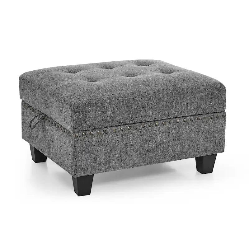 Canapé d'angle 6 places gris 116 avec chaises et rangement