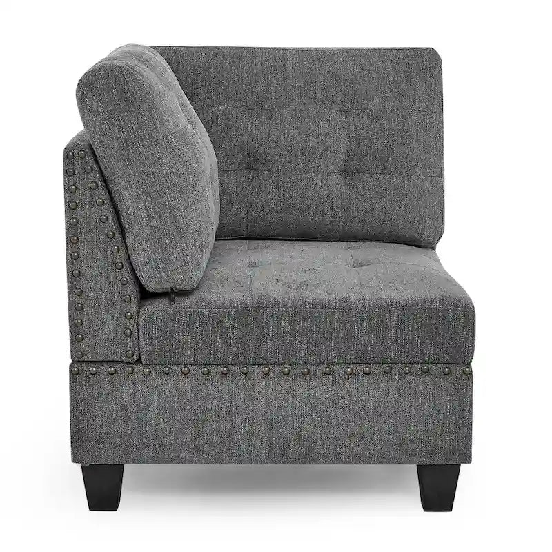 Canapé d'angle 6 places gris 116 avec chaises et rangement