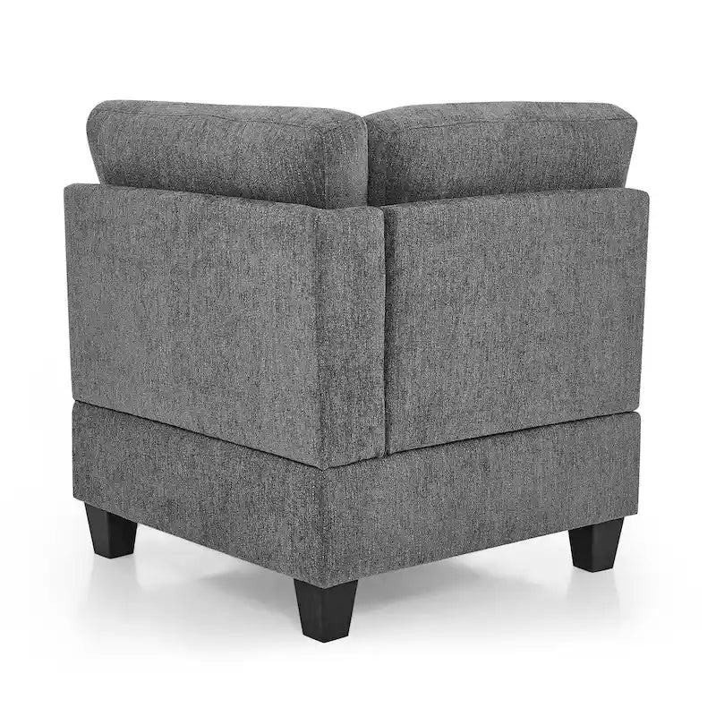 Canapé d'angle 6 places gris 116 avec chaises et rangement