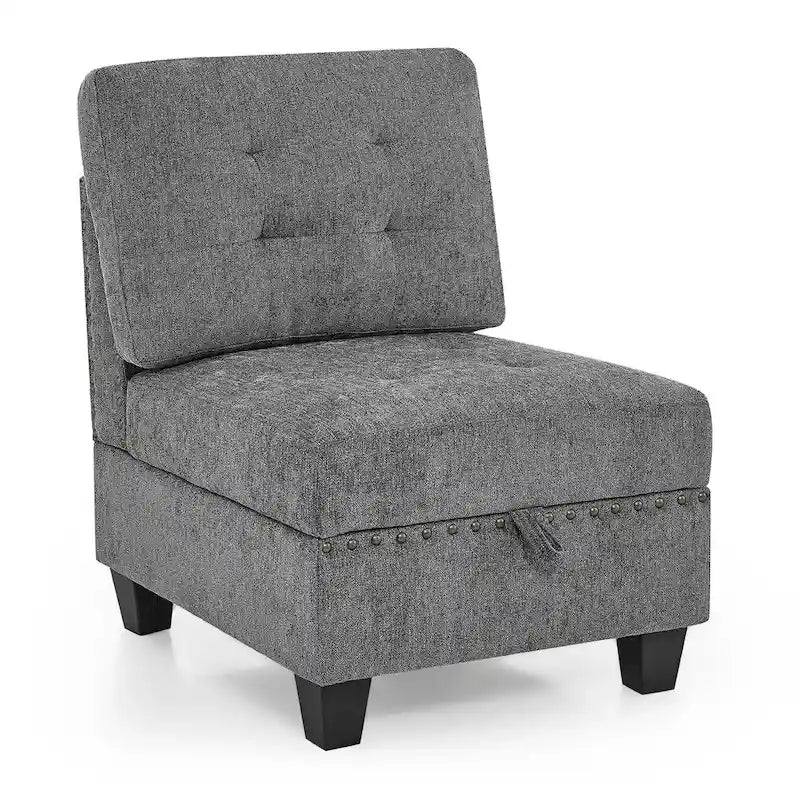 Canapé d'angle 6 places gris 116 avec chaises et rangement