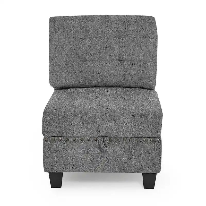 Canapé d'angle 6 places gris 116 avec chaises et rangement