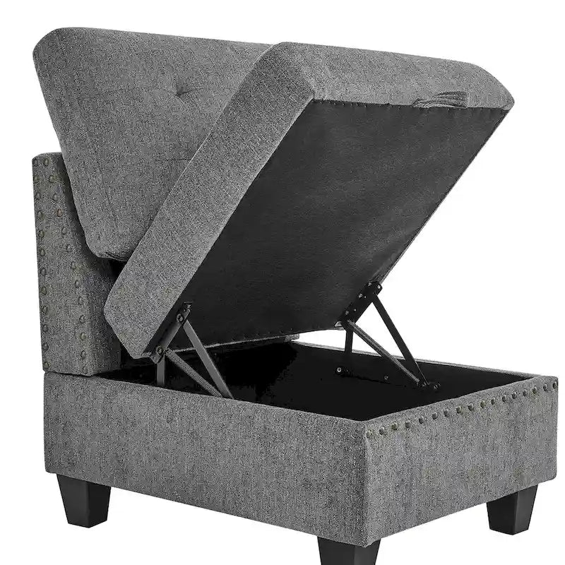 Canapé d'angle 6 places gris 116 avec chaises et rangement