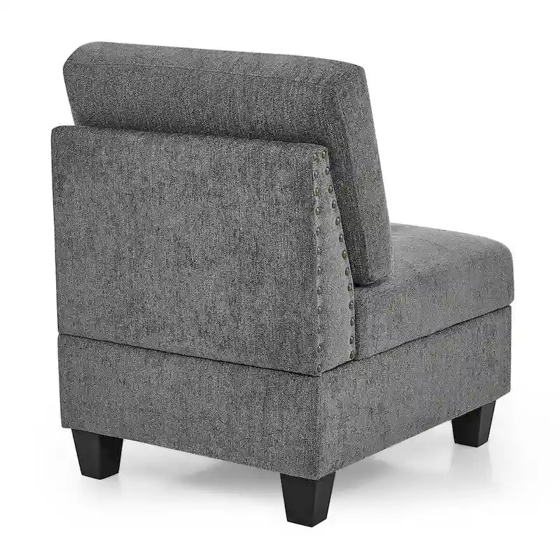 Canapé d'angle 6 places gris 116 avec chaises et rangement