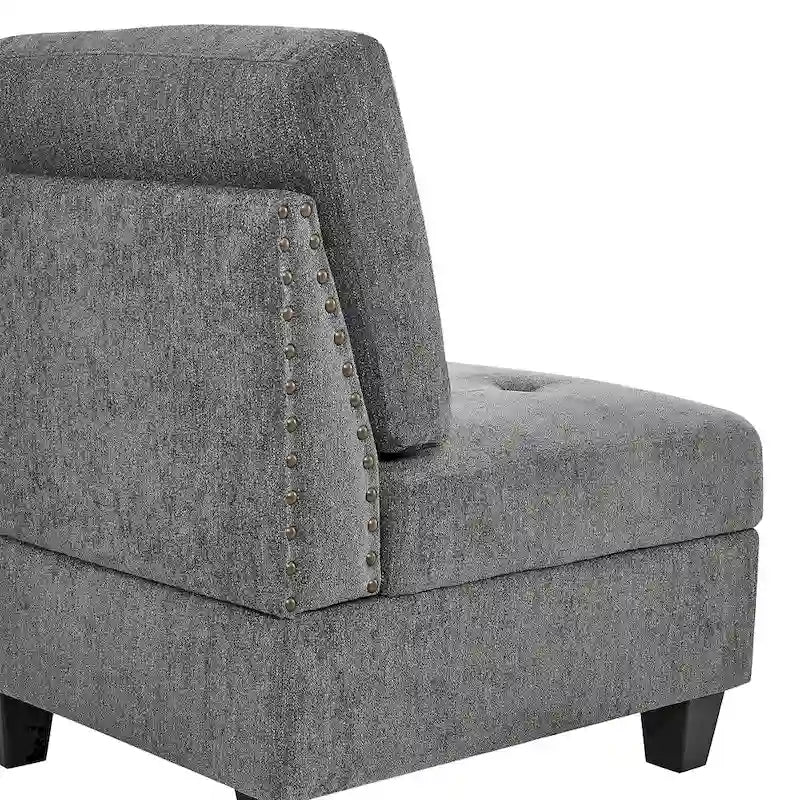 Canapé d'angle 6 places gris 116 avec chaises et rangement