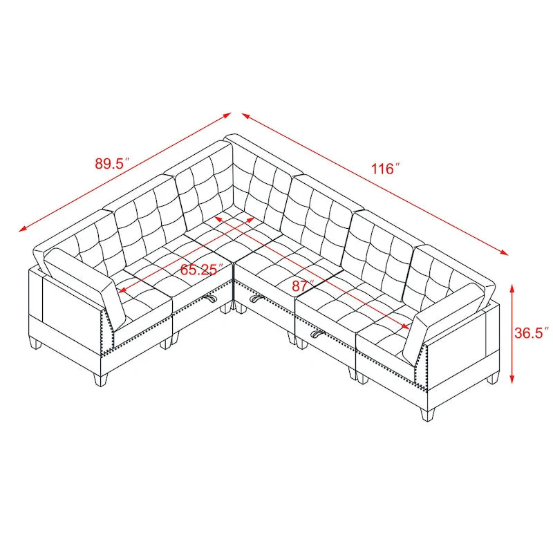 Canapé d'angle 6 places gris 116 avec chaises et rangement