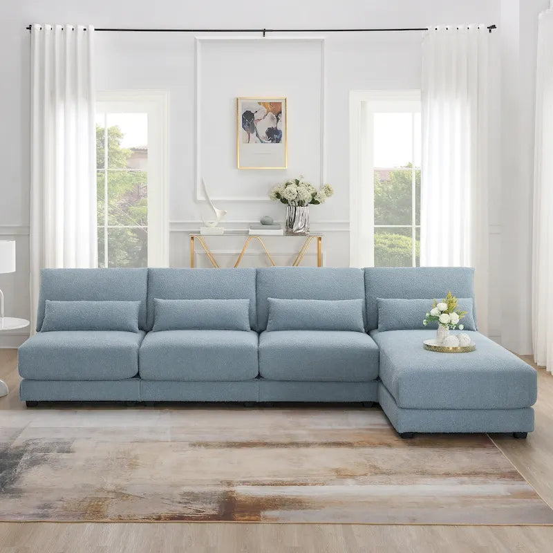 Canapé d'angle 4 places en L bleu 120 cm