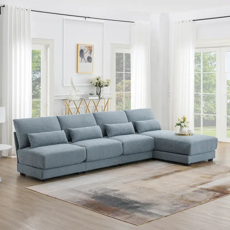 Canapé d'angle 4 places en L bleu 120 cm