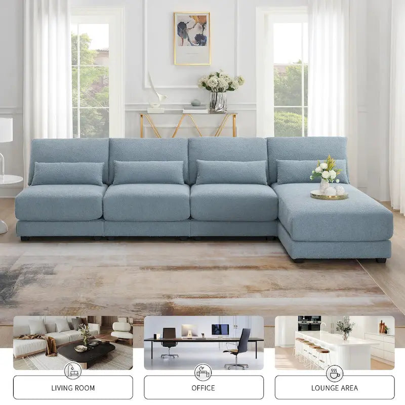 Canapé d'angle 4 places en L bleu 120 cm