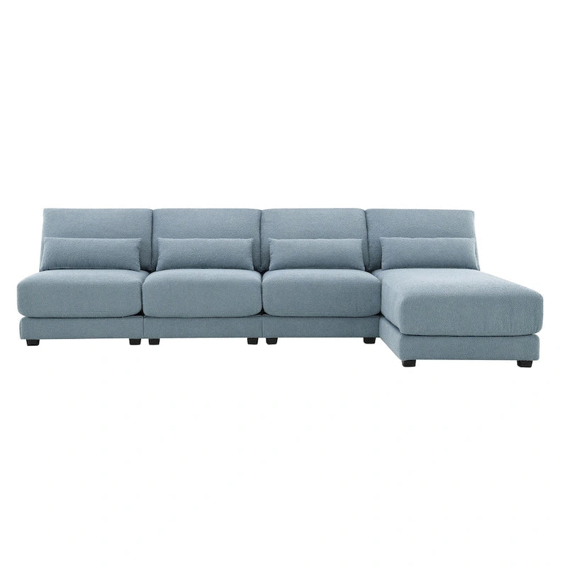 Canapé d'angle 4 places en L bleu 120 cm