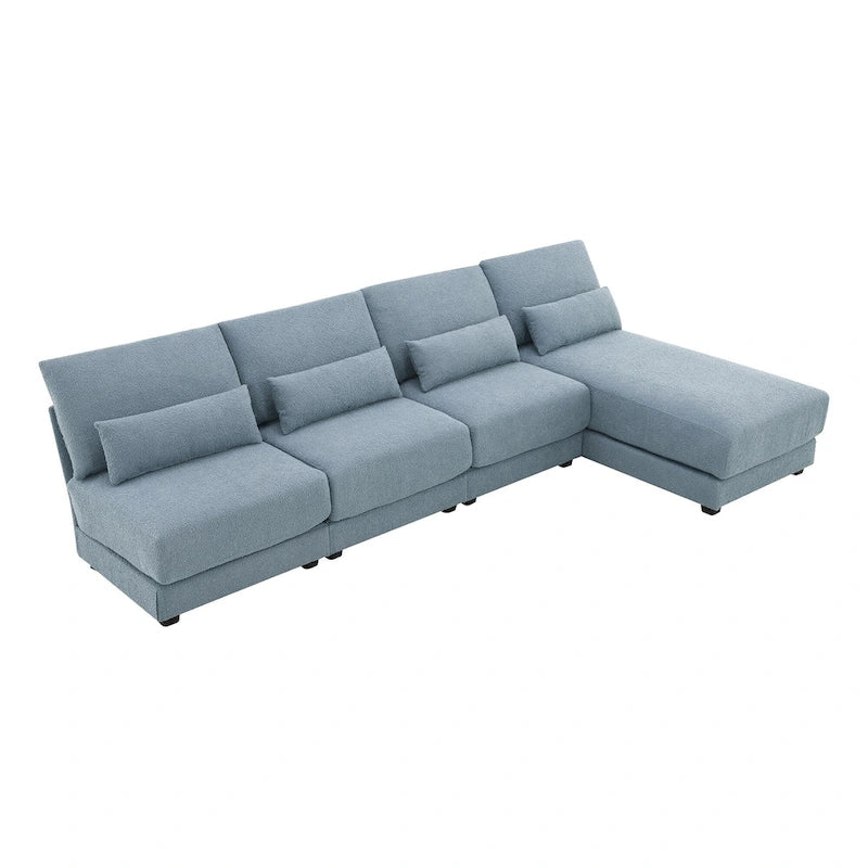 Canapé d'angle 4 places en L bleu 120 cm