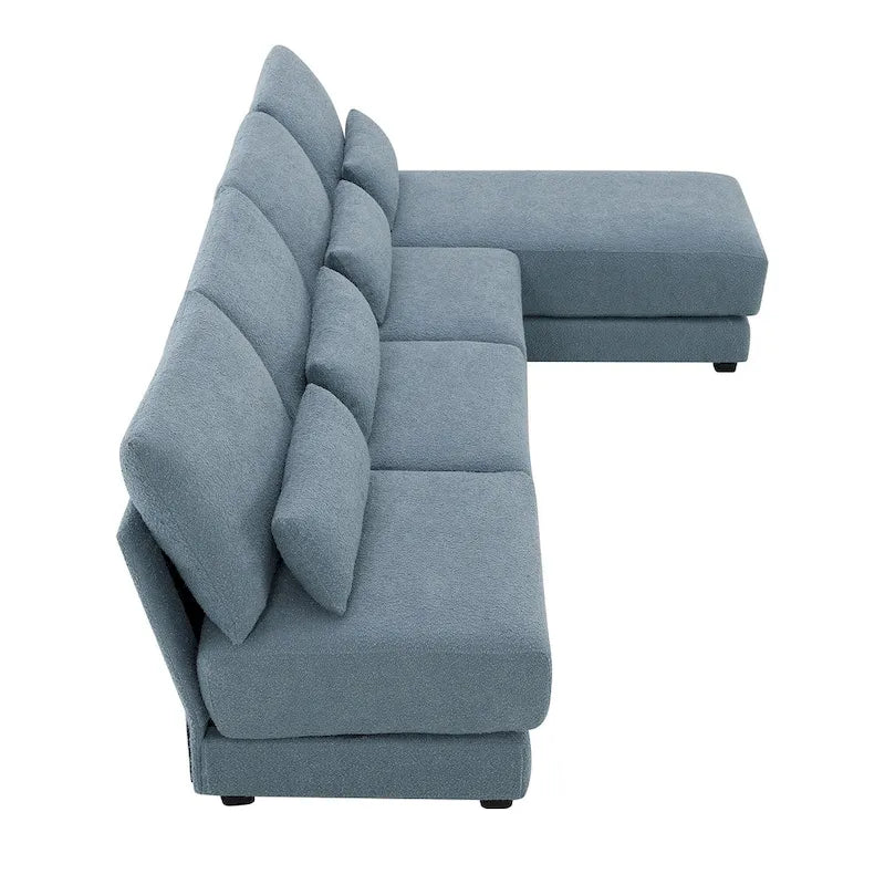 Canapé d'angle 4 places en L bleu 120 cm