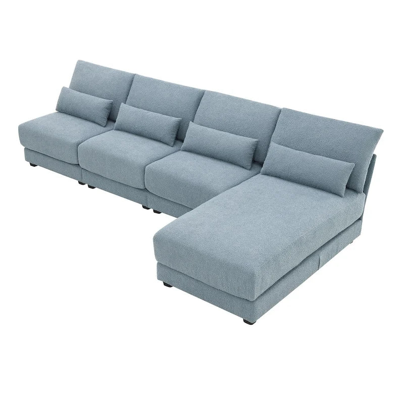 Canapé d'angle 4 places en L bleu 120 cm