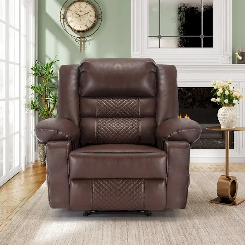 Fauteuil inclinable manuel en cuir marron avec massage vibratoire à 8 points, chauffage lombaire et plusieurs options d'inclinaison