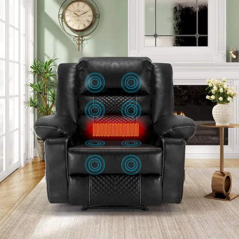 Fauteuil inclinable manuel en cuir marron avec massage vibratoire à 8 points, chauffage lombaire et plusieurs options d'inclinaison