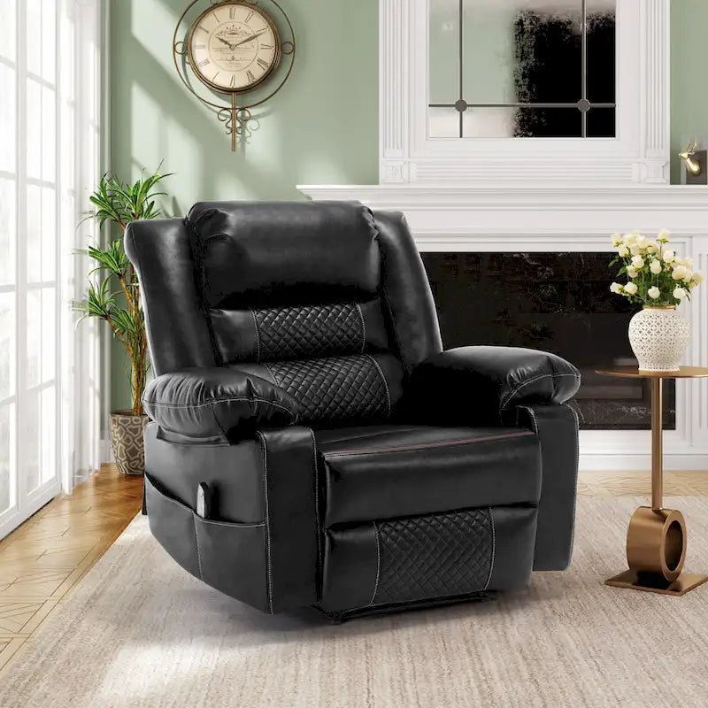 Fauteuil inclinable manuel en cuir marron avec massage vibratoire à 8 points, chauffage lombaire et plusieurs options d'inclinaison