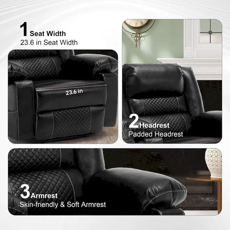 Fauteuil inclinable manuel en cuir marron avec massage vibratoire à 8 points, chauffage lombaire et plusieurs options d'inclinaison