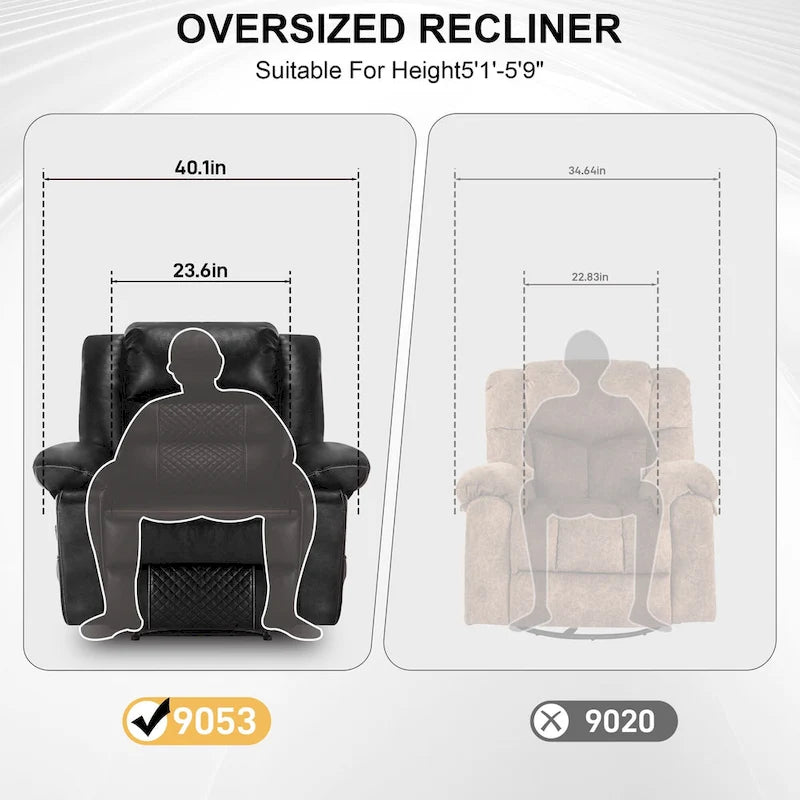 Fauteuil inclinable manuel en cuir marron avec massage vibratoire à 8 points, chauffage lombaire et plusieurs options d'inclinaison