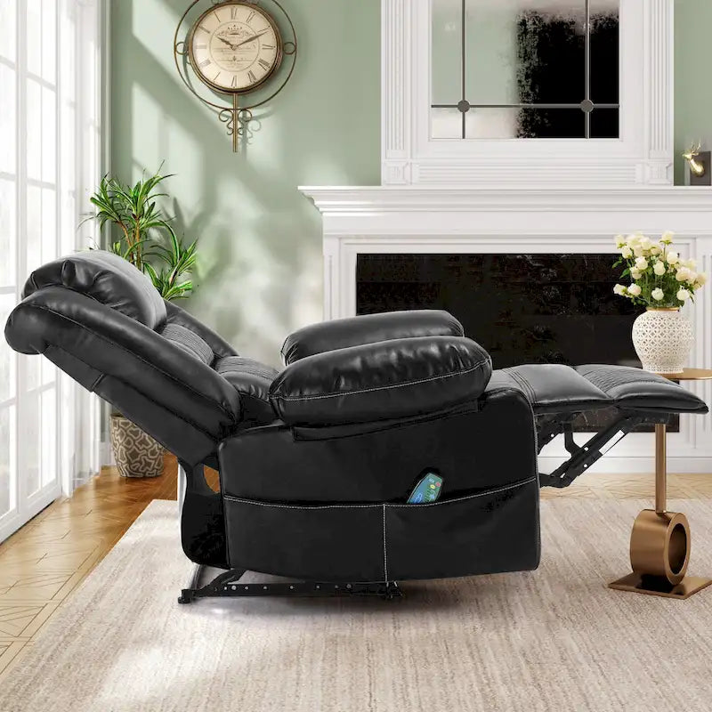 Fauteuil inclinable manuel en cuir marron avec massage vibratoire à 8 points, chauffage lombaire et plusieurs options d'inclinaison
