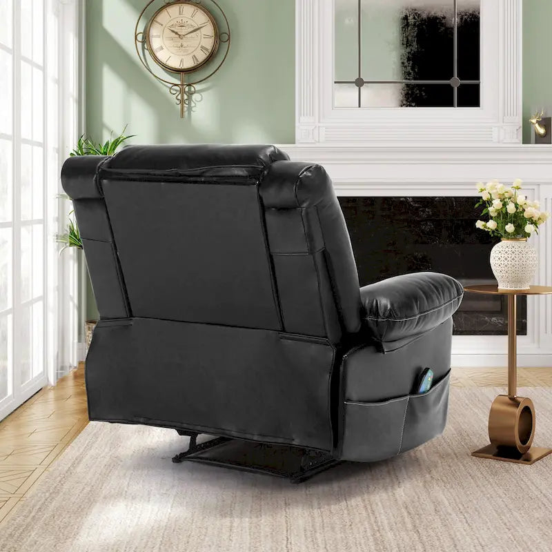 Fauteuil inclinable manuel en cuir marron avec massage vibratoire à 8 points, chauffage lombaire et plusieurs options d'inclinaison