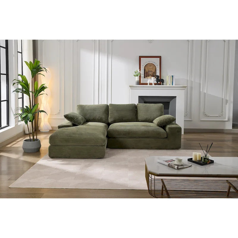 Canapé sectionnel modulaire en L à 4 places vert 98,4 avec méridienne, design moderne et coussins confortables en mousse haute résilience