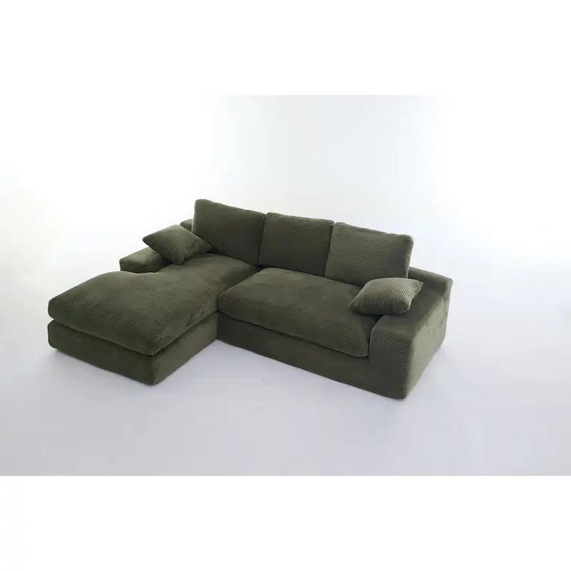 Canapé sectionnel modulaire en L à 4 places vert 98,4 avec méridienne, design moderne et coussins confortables en mousse haute résilience