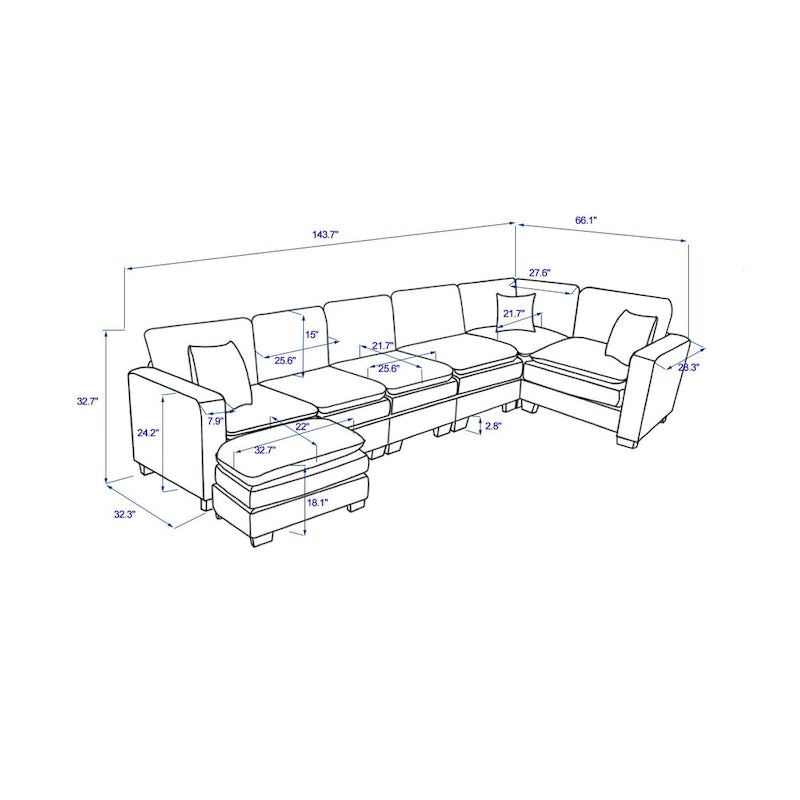 Canapé de luxe en U 6 places blanc 118,1 po