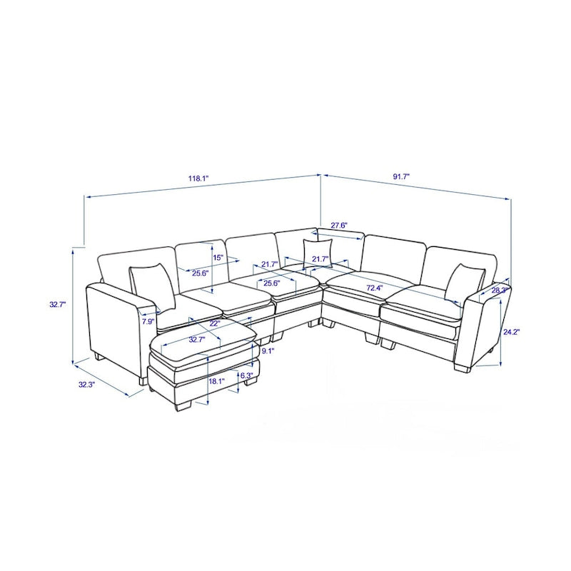 Canapé de luxe en U 6 places blanc 118,1 po