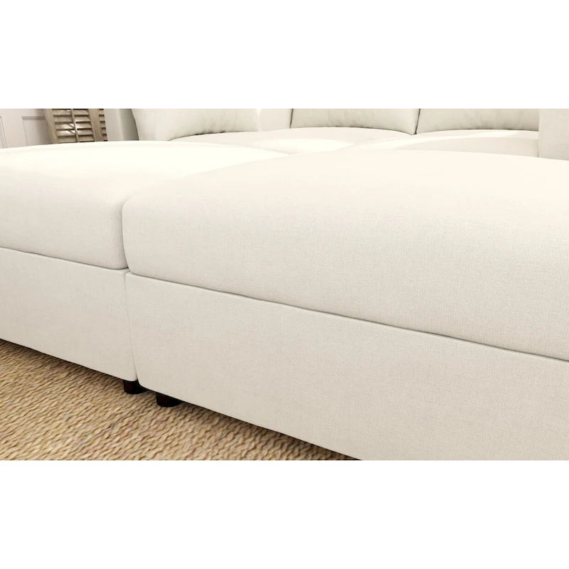 Canapé modulable en U 4 places blanc 123 avec poufs de rangement, montage et transport faciles