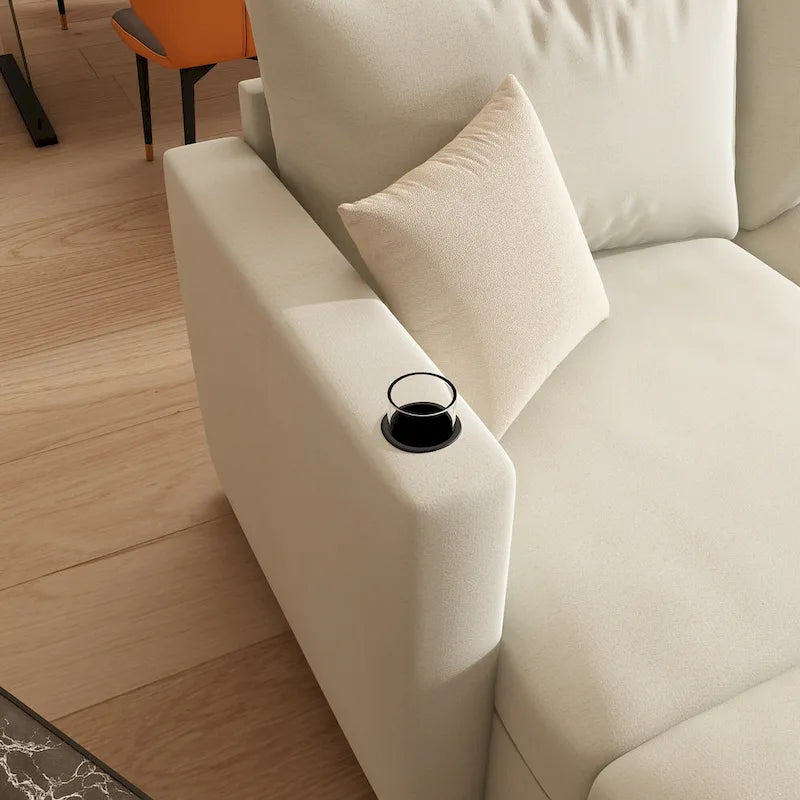 Canapé modulable en U 4 places blanc 123 avec poufs de rangement, montage et transport faciles