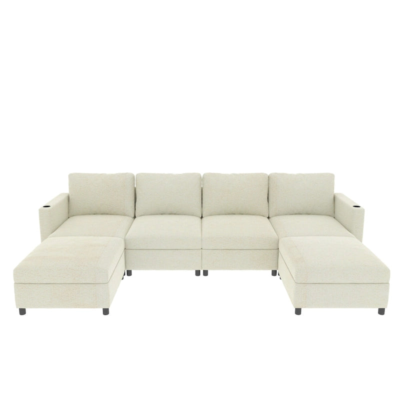 Canapé modulable en U 4 places blanc 123 avec poufs de rangement, montage et transport faciles