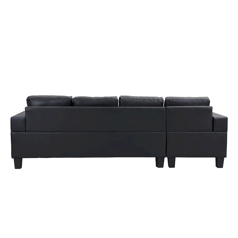 Canapé d'angle contemporain noir 96.06 places en L avec méridienne, porte-gobelets et coussins décoratifs inclus