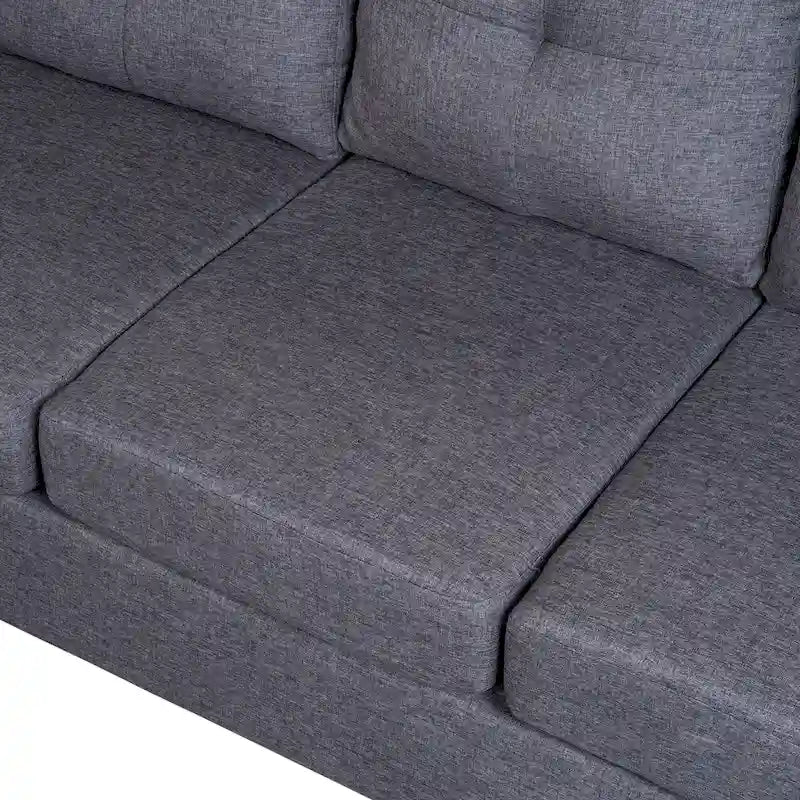 105.2 Canapé d'angle réversible 6 places avec pouf de rangement et porte-gobelets, design compact en lin
