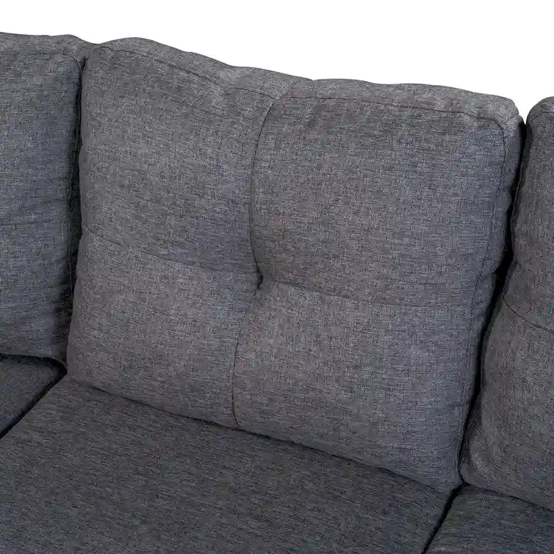 105.2 Canapé d'angle réversible 6 places avec pouf de rangement et porte-gobelets, design compact en lin