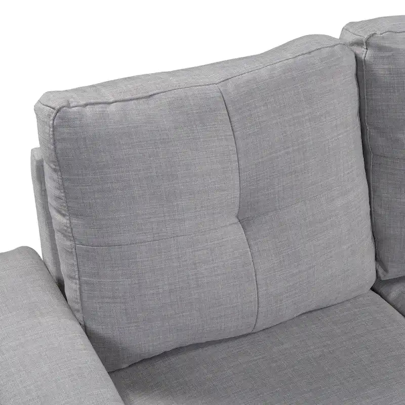 105.2 Canapé d'angle réversible 6 places avec pouf de rangement et porte-gobelets, design compact en lin