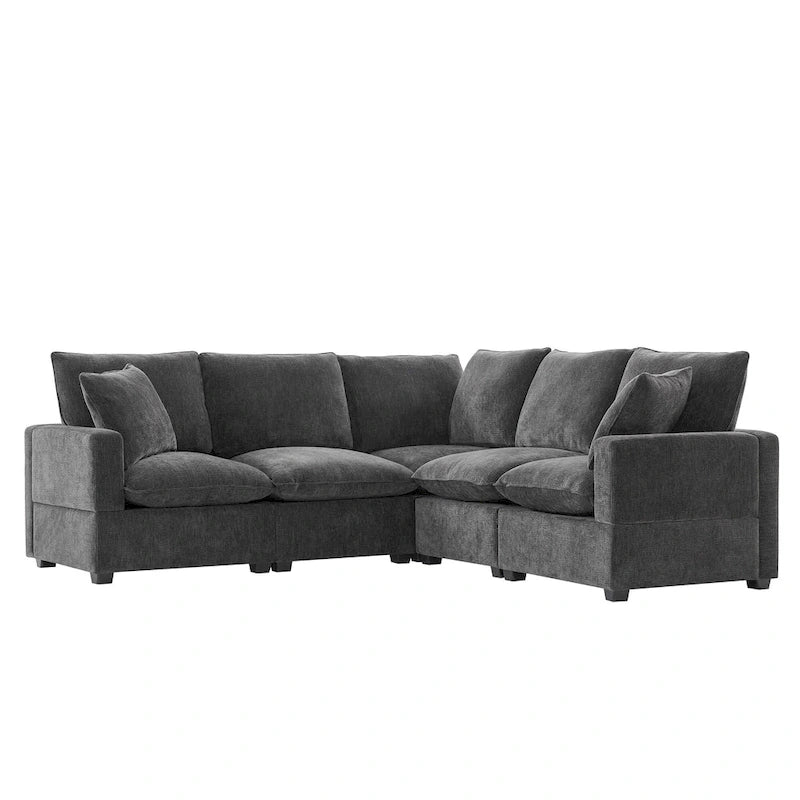 Black 84 Ensemble de canapé d'angle modulaire chenille à 5 places avec 2 oreillers, idéal pour le salon ou un appartement