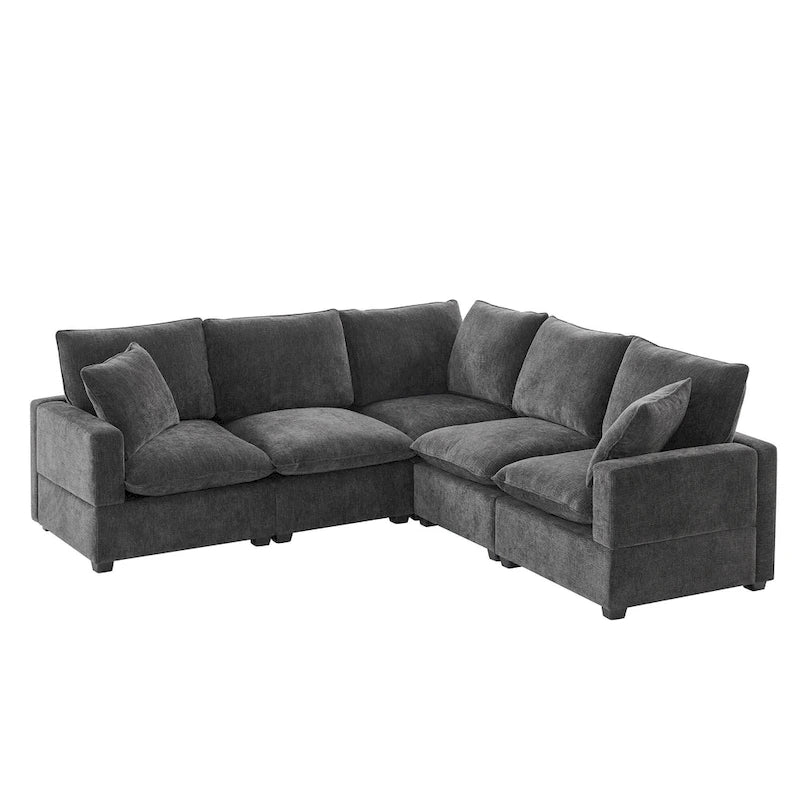 Black 84 Ensemble de canapé d'angle modulaire chenille à 5 places avec 2 oreillers, idéal pour le salon ou un appartement