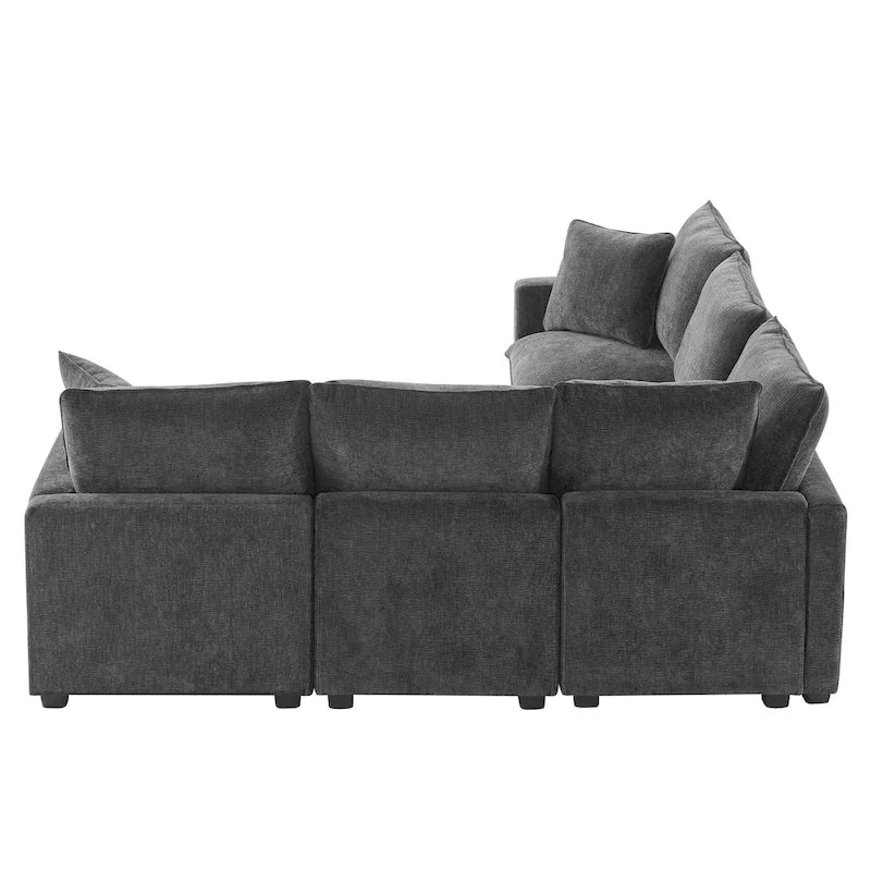 Black 84 Ensemble de canapé d'angle modulaire chenille à 5 places avec 2 oreillers, idéal pour le salon ou un appartement