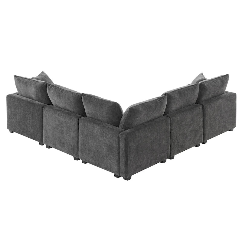 Black 84 Ensemble de canapé d'angle modulaire chenille à 5 places avec 2 oreillers, idéal pour le salon ou un appartement