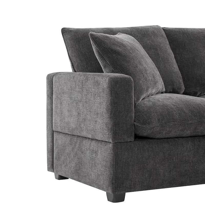 Black 84 Ensemble de canapé d'angle modulaire chenille à 5 places avec 2 oreillers, idéal pour le salon ou un appartement