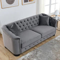 Canapé 3 places en velours moderne gris 77 avec dossiers capitonnés et clous décoratifs