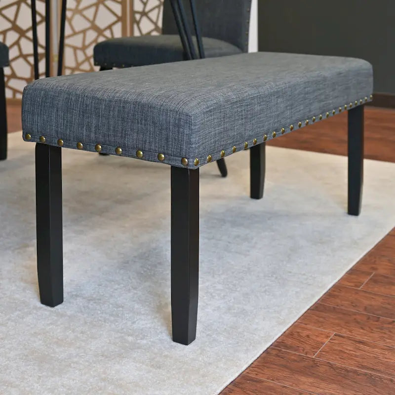 Ensemble de salle à manger industriel 6 pièces avec table rectangulaire, 4 chaises rembourrées en lin et un banc
