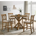 Ensemble de salle à manger en bois 5 pièces à hauteur de comptoir avec pied de table croisé et 4 chaises à dossier croisé