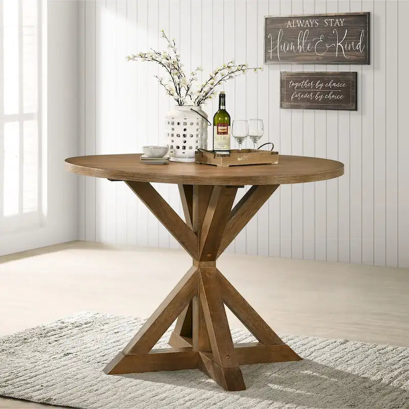 Ensemble de salle à manger en bois 5 pièces à hauteur de comptoir avec pied de table croisé et 4 chaises à dossier croisé