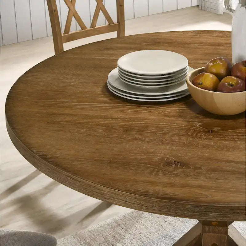 Ensemble de salle à manger en bois 5 pièces à hauteur de comptoir avec pied de table croisé et 4 chaises à dossier croisé