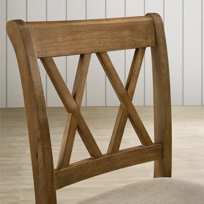 Ensemble de salle à manger en bois 5 pièces à hauteur de comptoir avec pied de table croisé et 4 chaises à dossier croisé