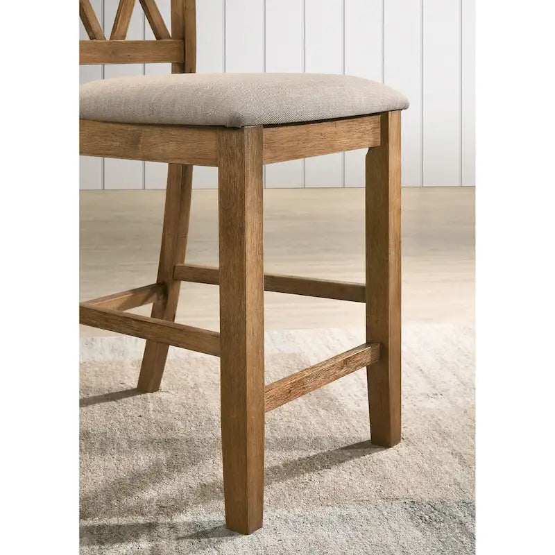 Ensemble de salle à manger en bois 5 pièces à hauteur de comptoir avec pied de table croisé et 4 chaises à dossier croisé